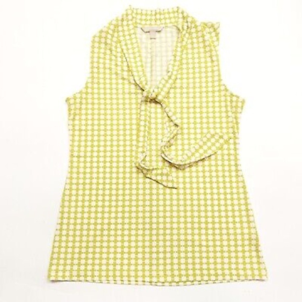 Banana Republic Tie Neck Blouse Top Women's Size Large Green/White